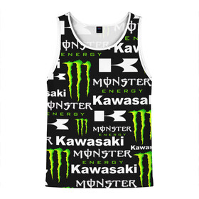 Мужская майка 3D с принтом KAWASAKI X MONSTER ENERGY в Белгороде, 100% полиэстер | круглая горловина, приталенный силуэт, длина до линии бедра. Пройма и горловина окантованы тонкой бейкой | kawasaki | monster energy | motorcycle | motosport | racing | speed | sport | байк | гонки | двигатель | кавасаки | монстер энерджи. | мото | мотокросс | мотоспорт | мототриал | мотоцикл | скорость | спорт