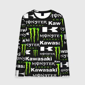 Мужской лонгслив 3D с принтом KAWASAKI X MONSTER ENERGY в Белгороде, 100% полиэстер | длинные рукава, круглый вырез горловины, полуприлегающий силуэт | kawasaki | monster energy | motorcycle | motosport | racing | speed | sport | байк | гонки | двигатель | кавасаки | монстер энерджи. | мото | мотокросс | мотоспорт | мототриал | мотоцикл | скорость | спорт