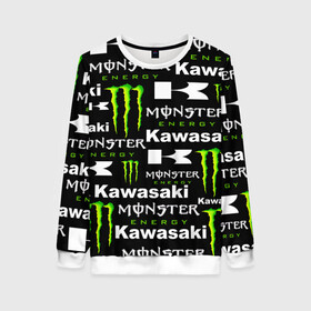 Женский свитшот 3D с принтом KAWASAKI X MONSTER ENERGY в Белгороде, 100% полиэстер с мягким внутренним слоем | круглый вырез горловины, мягкая резинка на манжетах и поясе, свободная посадка по фигуре | kawasaki | monster energy | motorcycle | motosport | racing | speed | sport | байк | гонки | двигатель | кавасаки | монстер энерджи. | мото | мотокросс | мотоспорт | мототриал | мотоцикл | скорость | спорт