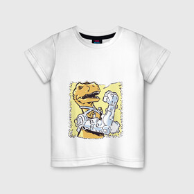 Детская футболка хлопок с принтом Наука может всё в Белгороде, 100% хлопок | круглый вырез горловины, полуприлегающий силуэт, длина до линии бедер | динозавр | лапы | наука | плакат | робот | руки