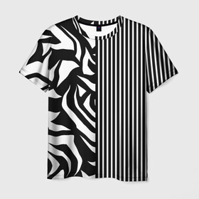 Мужская футболка 3D с принтом Зебрик в Белгороде, 100% полиэфир | прямой крой, круглый вырез горловины, длина до линии бедер | абстракция | геометрия | полоса | полоска | полосы | черно белое | черный