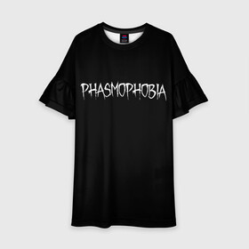 Детское платье 3D с принтом Phasmophobia logo в Белгороде, 100% полиэстер | прямой силуэт, чуть расширенный к низу. Круглая горловина, на рукавах — воланы | horror | phasmophobia | игра | пхасмафобия | пхасмофобия | фазмофобия | фасмофобия | хоррор