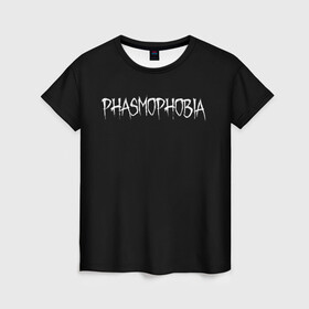 Женская футболка 3D с принтом Phasmophobia logo в Белгороде, 100% полиэфир ( синтетическое хлопкоподобное полотно) | прямой крой, круглый вырез горловины, длина до линии бедер | horror | phasmophobia | игра | пхасмафобия | пхасмофобия | фазмофобия | фасмофобия | хоррор