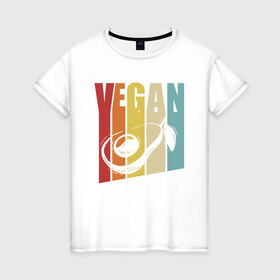 Женская футболка хлопок с принтом Vegan в Белгороде, 100% хлопок | прямой крой, круглый вырез горловины, длина до линии бедер, слегка спущенное плечо | green | greenpaece | nature | sport | vegan | yoga | веган | вегетарианец | гринпис | еда | животные | жизнь | здоровье | зеленый | йога | мир | овощи | пища | планета | природа | растение | спорт | тело | фрукты