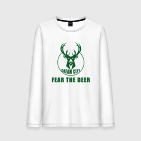 Мужской лонгслив хлопок с принтом Fear The Deer в Белгороде, 100% хлопок |  | antetokounmpo | basketball | bucks | giannis | milwaukee | mvp | nba | sport | streetball | адетокумбо | бакс | баскетбол | игра | милуоки | мяч | нба | олень | спорт | стритбол | тренер | чемпион | янис