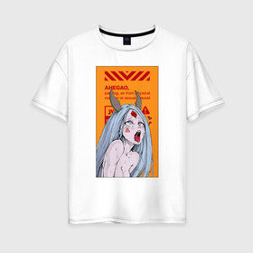 Женская футболка хлопок Oversize с принтом KAGUYA  AHEGAO ЦВЕТНОЙ в Белгороде, 100% хлопок | свободный крой, круглый ворот, спущенный рукав, длина до линии бедер
 | ahegao | japanese anime | kaguya | kawai | kowai | oppai | otaku | senpai | sugoi | waifu | yandere | ахегао | кагуя | ковай | отаку | семпай | сенпай | сэмпай | яндере | японская анимация