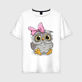 Женская футболка хлопок Oversize с принтом Совенок в Белгороде, 100% хлопок | свободный крой, круглый ворот, спущенный рукав, длина до линии бедер
 | бантик | птенчик | птица | сова | совенок