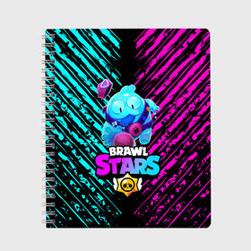 Тетрадь с принтом BRAWL STARS SQUEAK: СКВИК. в Белгороде, 100% бумага | 48 листов, плотность листов — 60 г/м2, плотность картонной обложки — 250 г/м2. Листы скреплены сбоку удобной пружинной спиралью. Уголки страниц и обложки скругленные. Цвет линий — светло-серый
 | Тематика изображения на принте: brawl stars | leon | sally leon | shark | werewolf leon | акула | бравл старс | оборотень | сквик squeak