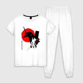 Женская пижама хлопок с принтом ЕВА-02 | RED SUN в Белгороде, 100% хлопок | брюки и футболка прямого кроя, без карманов, на брюках мягкая резинка на поясе и по низу штанин | anime | eva | evangelion | nerv | аниме | анимэ | ева | евангилион | нерв | роботы | рэй | синдзи | япония