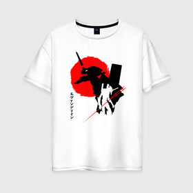 Женская футболка хлопок Oversize с принтом ЕВА-02 | RED SUN в Белгороде, 100% хлопок | свободный крой, круглый ворот, спущенный рукав, длина до линии бедер
 | anime | eva | evangelion | nerv | аниме | анимэ | ева | евангилион | нерв | роботы | рэй | синдзи | япония