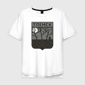 Мужская футболка хлопок Oversize с принтом Герб города Тленск в Белгороде, 100% хлопок | свободный крой, круглый ворот, “спинка” длиннее передней части | Тематика изображения на принте: бзсхднст | герб | сувенир | тлен | туризм