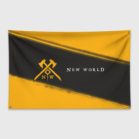Флаг-баннер с принтом New World - Brush в Белгороде, 100% полиэстер | размер 67 х 109 см, плотность ткани — 95 г/м2; по краям флага есть четыре люверса для крепления | amazon | covenant | game | games | logo | marauders | new | new world | rpg | syndicate | world | амазон | ворлд | игра | игры | ковенанты | краска | лого | марадеры | мир | новый | нью | нью ворлд | рпг | синдикат
