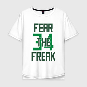 Мужская футболка хлопок Oversize с принтом Fear The Freak 34 в Белгороде, 100% хлопок | свободный крой, круглый ворот, “спинка” длиннее передней части | antetokounmpo | basketball | bucks | giannis | milwaukee | mvp | nba | sport | streetball | адетокумбо | бакс | баскетбол | игра | милуоки | мяч | нба | олень | спорт | стритбол | тренер | чемпион | янис