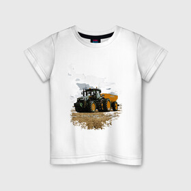Детская футболка хлопок с принтом JOHN DEERE I Джон Дир! в Белгороде, 100% хлопок | круглый вырез горловины, полуприлегающий силуэт, длина до линии бедер | john deere | агроном | джон дир | земля | природа | работяга. | сельскохозяйственная техника | трактор | тракторист | труд