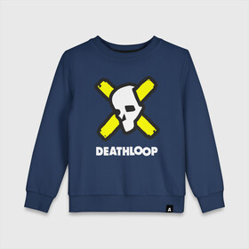 Детский свитшот хлопок с принтом Deathloop - Skull в Белгороде, 100% хлопок | круглый вырез горловины, эластичные манжеты, пояс и воротник | death | deathloop | game | games | loop | skull | дэслуп | дэт | дэтлуп | знак | игра | игры | лого | луп | мертвая | пелтя | символ