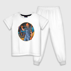 Детская пижама хлопок с принтом Майнер в Белгороде, 100% хлопок |  брюки и футболка прямого кроя, без карманов, на брюках мягкая резинка на поясе и по низу штанин
 | Тематика изображения на принте: биткоин | иллюстрация | инвестор | крипта | майнер | рабочий