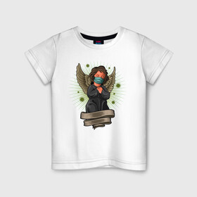 Детская футболка хлопок с принтом Мой ангелок в Белгороде, 100% хлопок | круглый вырез горловины, полуприлегающий силуэт, длина до линии бедер | Тематика изображения на принте: ангел | иллюстрация | маска | спаси сохрани | спаситель