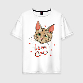 Женская футболка хлопок Oversize с принтом Люблю котиков в Белгороде, 100% хлопок | свободный крой, круглый ворот, спущенный рукав, длина до линии бедер
 | cat | cats | face | heart | hertz | love | кот | котб | котик | коты | кошак | кошка | люблю | любовь | сердца | сердце