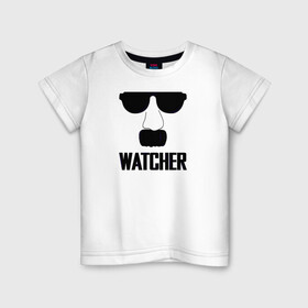 Детская футболка хлопок с принтом Шпион (Watcher) в Белгороде, 100% хлопок | круглый вырез горловины, полуприлегающий силуэт, длина до линии бедер | прикольная надпись | усы | черно белое | шпион очки