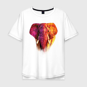 Мужская футболка хлопок Oversize с принтом Слон акварельный в Белгороде, 100% хлопок | свободный крой, круглый ворот, “спинка” длиннее передней части | africa | animal | colorful | elephant | orange | paint | pink | strength | watercolor | акварель | африка | животное | краски | красочный | оранжевый | розовый | сила | слон