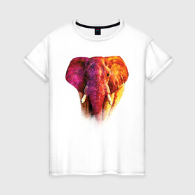 Женская футболка хлопок с принтом Слон акварельный в Белгороде, 100% хлопок | прямой крой, круглый вырез горловины, длина до линии бедер, слегка спущенное плечо | africa | animal | colorful | elephant | orange | paint | pink | strength | watercolor | акварель | африка | животное | краски | красочный | оранжевый | розовый | сила | слон