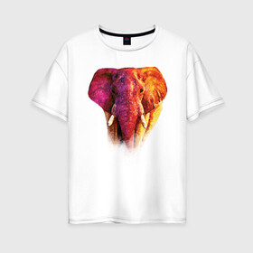 Женская футболка хлопок Oversize с принтом Слон акварельный в Белгороде, 100% хлопок | свободный крой, круглый ворот, спущенный рукав, длина до линии бедер
 | africa | animal | colorful | elephant | orange | paint | pink | strength | watercolor | акварель | африка | животное | краски | красочный | оранжевый | розовый | сила | слон
