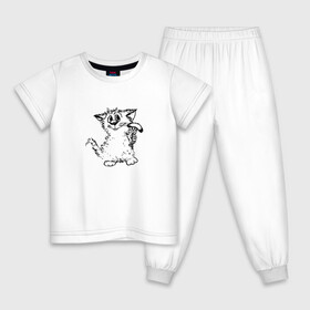 Детская пижама хлопок с принтом Котенок с вилкой и сосиской в Белгороде, 100% хлопок |  брюки и футболка прямого кроя, без карманов, на брюках мягкая резинка на поясе и по низу штанин
 | графика | киска | кот | котенок | котик | кошка | смешной кот | улыбающийся кот | черно белое
