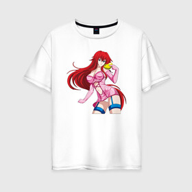 Женская футболка хлопок Oversize с принтом Девушка с красными волосами 18+ в Белгороде, 100% хлопок | свободный крой, круглый ворот, спущенный рукав, длина до линии бедер
 | аниме | анимешная | девочка | девушка | кавайная | красные волосы | милая | мультик