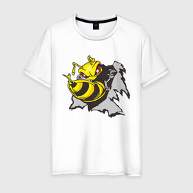 Мужская футболка хлопок с принтом Оса 3D в Белгороде, 100% хлопок | прямой крой, круглый вырез горловины, длина до линии бедер, слегка спущенное плечо. | 3d | жало | мед | насекомое | оса | пчела