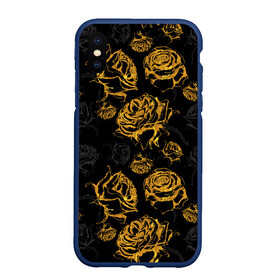 Чехол для iPhone XS Max матовый с принтом Розы. Золото с черным в Белгороде, Силикон | Область печати: задняя сторона чехла, без боковых панелей | вечерний | графика | графический | золотистый | золото | золотой | крупные | праздничный | розочки | розы | темный | цветочки | цветочный | цветы | черный