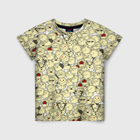 Детская футболка 3D с принтом Пельмени в Белгороде, 100% гипоаллергенный полиэфир | прямой крой, круглый вырез горловины, длина до линии бедер, чуть спущенное плечо, ткань немного тянется | Тематика изображения на принте: dumpling | еда | мультяшки | пельмень | смайл | толпа | фарш