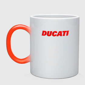 Кружка хамелеон с принтом DUCATI ЛОГОТИП НАДПИСЬ  в Белгороде, керамика | меняет цвет при нагревании, емкость 330 мл | ducati | moto | motocycle | racing | sport | дукати | мото | мотоспорт | мотоцикл | рейсинг | спорт