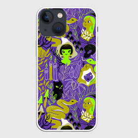 Чехол для iPhone 13 mini с принтом Шабаш в Белгороде,  |  | halloween | kostolom3000 | ведьма | ведьмы | грибы | змея | кот | магия | природа | фиолетовый | хэллоуин | черный кот | шабаш