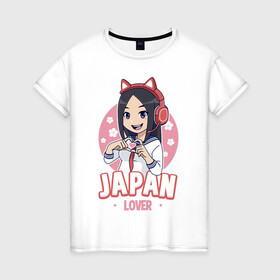 Женская футболка хлопок с принтом Japan lover anime girl в Белгороде, 100% хлопок | прямой крой, круглый вырез горловины, длина до линии бедер, слегка спущенное плечо | anime | girl | japan | kawaii | lover | аниме | девушка | кавай | сакура | япония