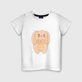 Детская футболка хлопок с принтом Милый зайка с полосатым пузом в Белгороде, 100% хлопок | круглый вырез горловины, полуприлегающий силуэт, длина до линии бедер | детский | зайка | зайчик | звездочки | милый | мимими | полосы