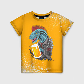 Детская футболка 3D с принтом Пивозавр - Взрыв в Белгороде, 100% гипоаллергенный полиэфир | прямой крой, круглый вырез горловины, длина до линии бедер, чуть спущенное плечо, ткань немного тянется | dinosaur | pivo | pivozavr | взрыв | динозавр | краска | прикол