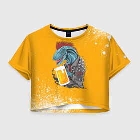 Женская футболка Crop-top 3D с принтом Пивозавр - Взрыв в Белгороде, 100% полиэстер | круглая горловина, длина футболки до линии талии, рукава с отворотами | Тематика изображения на принте: dinosaur | pivo | pivozavr | взрыв | динозавр | краска | прикол