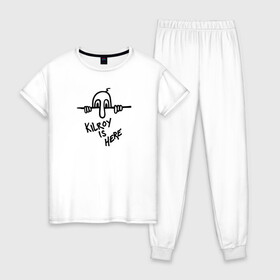 Женская пижама хлопок с принтом Kilroy is here в Белгороде, 100% хлопок | брюки и футболка прямого кроя, без карманов, на брюках мягкая резинка на поясе и по низу штанин | graffiti | here | kilroy | mem | us | usa | граффити | здесь | килрой | мем | сша