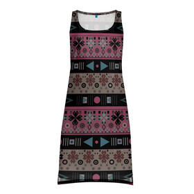 Платье-майка 3D с принтом Этнический полосатый орнамент в Белгороде, 100% полиэстер | полуприлегающий силуэт, широкие бретели, круглый вырез горловины, удлиненный подол сзади. | абстрактный | африканский узор | геометрический узор | орнамент | полосы | текстура | шаблон