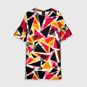 Детское платье 3D с принтом Разноцветные треугольники в Белгороде, 100% полиэстер | прямой силуэт, чуть расширенный к низу. Круглая горловина, на рукавах — воланы | абстрактный | геометрические фигуры | геометрический узор | желтый | красный | полигональный | разноцветный | треугольники | черный