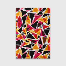 Обложка для паспорта матовая кожа с принтом Разноцветные треугольники в Белгороде, натуральная матовая кожа | размер 19,3 х 13,7 см; прозрачные пластиковые крепления | Тематика изображения на принте: абстрактный | геометрические фигуры | геометрический узор | желтый | красный | полигональный | разноцветный | треугольники | черный