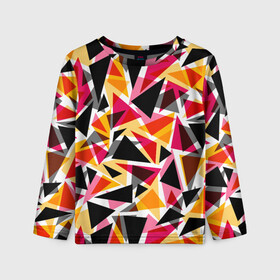 Детский лонгслив 3D с принтом Разноцветные треугольники в Белгороде, 100% полиэстер | длинные рукава, круглый вырез горловины, полуприлегающий силуэт
 | абстрактный | геометрические фигуры | геометрический узор | желтый | красный | полигональный | разноцветный | треугольники | черный