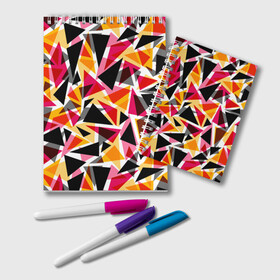 Блокнот с принтом Разноцветные треугольники в Белгороде, 100% бумага | 48 листов, плотность листов — 60 г/м2, плотность картонной обложки — 250 г/м2. Листы скреплены удобной пружинной спиралью. Цвет линий — светло-серый
 | абстрактный | геометрические фигуры | геометрический узор | желтый | красный | полигональный | разноцветный | треугольники | черный