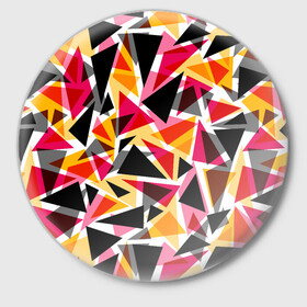 Значок с принтом Разноцветные треугольники в Белгороде,  металл | круглая форма, металлическая застежка в виде булавки | Тематика изображения на принте: абстрактный | геометрические фигуры | геометрический узор | желтый | красный | полигональный | разноцветный | треугольники | черный