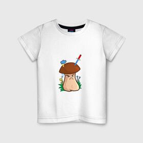 Детская футболка хлопок с принтом Недовольный в Белгороде, 100% хлопок | круглый вырез горловины, полуприлегающий силуэт, длина до линии бедер | evil | mushroom | гриб | злой | мультяшка | недовольный | сердитый | смайл