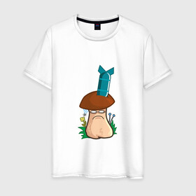 Мужская футболка хлопок с принтом Бомба в Белгороде, 100% хлопок | прямой крой, круглый вырез горловины, длина до линии бедер, слегка спущенное плечо. | mushroom | бомба | бомбануло | гриб | мультяшка | подозрение | смайл