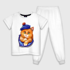 Детская пижама хлопок с принтом Рыжик в Белгороде, 100% хлопок |  брюки и футболка прямого кроя, без карманов, на брюках мягкая резинка на поясе и по низу штанин
 | берет | глаза | животные | звери | зеленый | котик. рыжий котик | котики | оранжевый | синий