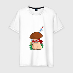 Мужская футболка хлопок с принтом Рафаэль в Белгороде, 100% хлопок | прямой крой, круглый вырез горловины, длина до линии бедер, слегка спущенное плечо. | mushroom | гриб | мультяшка | ниндзя | повязка | рафаэль | сай | смайл