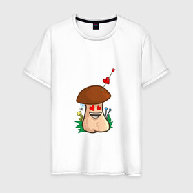 Мужская футболка хлопок с принтом Влюбленный в Белгороде, 100% хлопок | прямой крой, круглый вырез горловины, длина до линии бедер, слегка спущенное плечо. | mushroom | амур | гриб | любовь | мультяшка | сердечко | сердце | смайл | стрела
