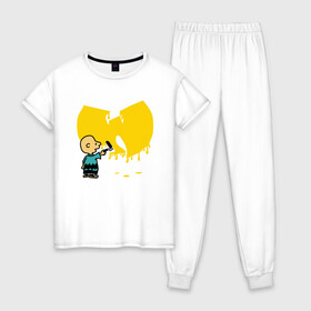 Женская пижама хлопок с принтом Wu-Tang Graffiti в Белгороде, 100% хлопок | брюки и футболка прямого кроя, без карманов, на брюках мягкая резинка на поясе и по низу штанин | black | cream | gza | hip hop | method man | music | new york | odb | old school | rap | rza | wu tang | wu tang clan | аудио | винил | ву тэнг | граффити | диджей | кассета | микрофон | музыка | нью йорк | пластинка | рэп | рэпер | хип хоп